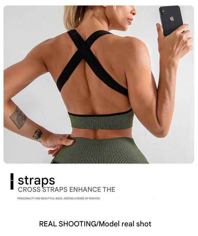 Army Green High Waist Yoga Set for Women - Sports Bra, Long Sleeve Shirt & Leggings 3-Piece Workout Set Size XXL