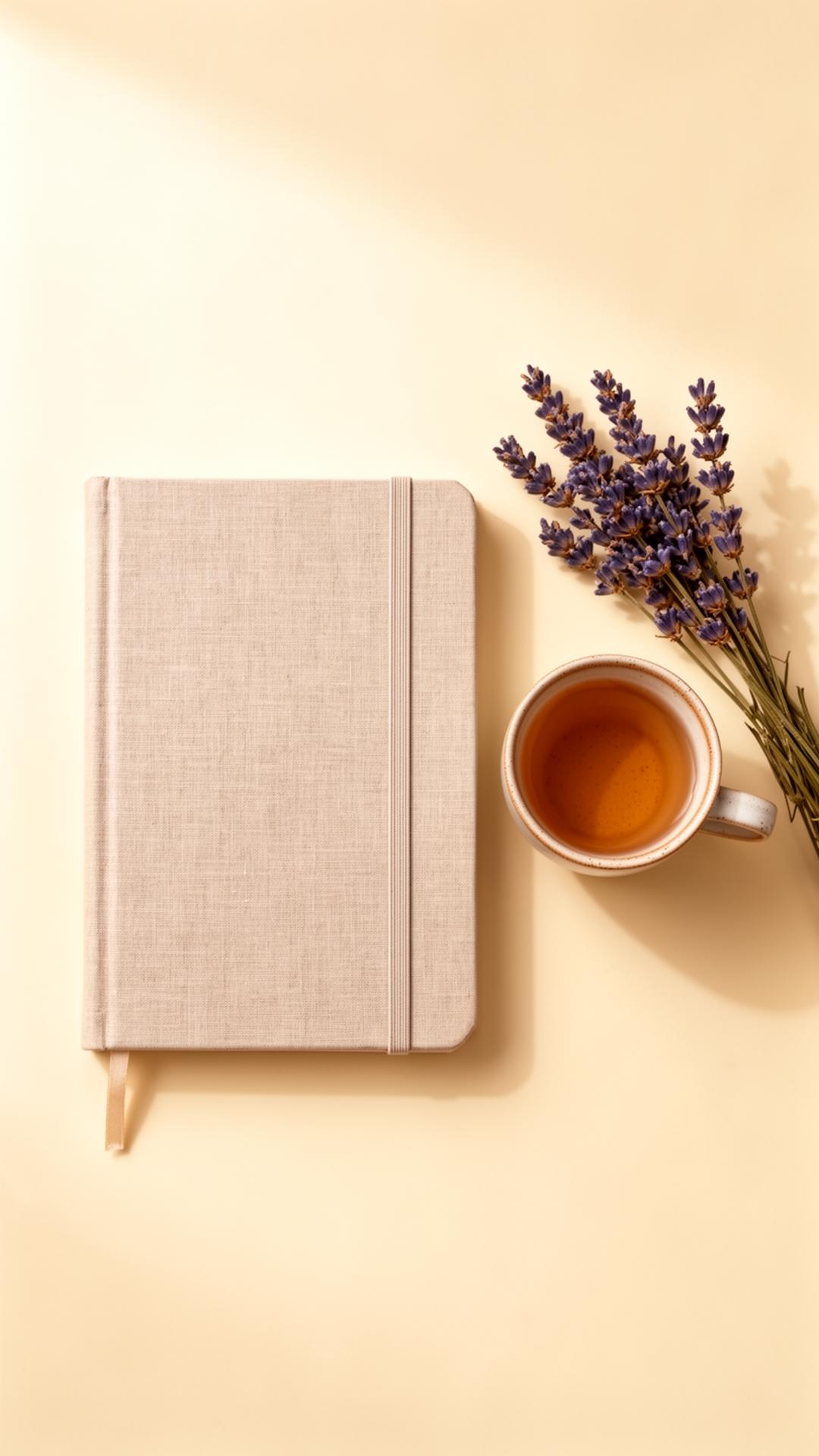Nervous System Reset Journal — a soft linen journal with ceramic cup of tea