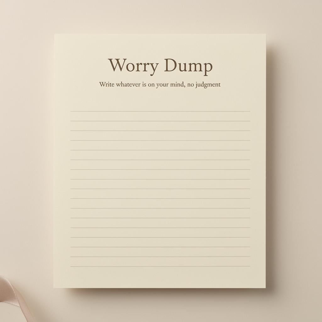 Worry dump journaling page preview from this digital wellness journal