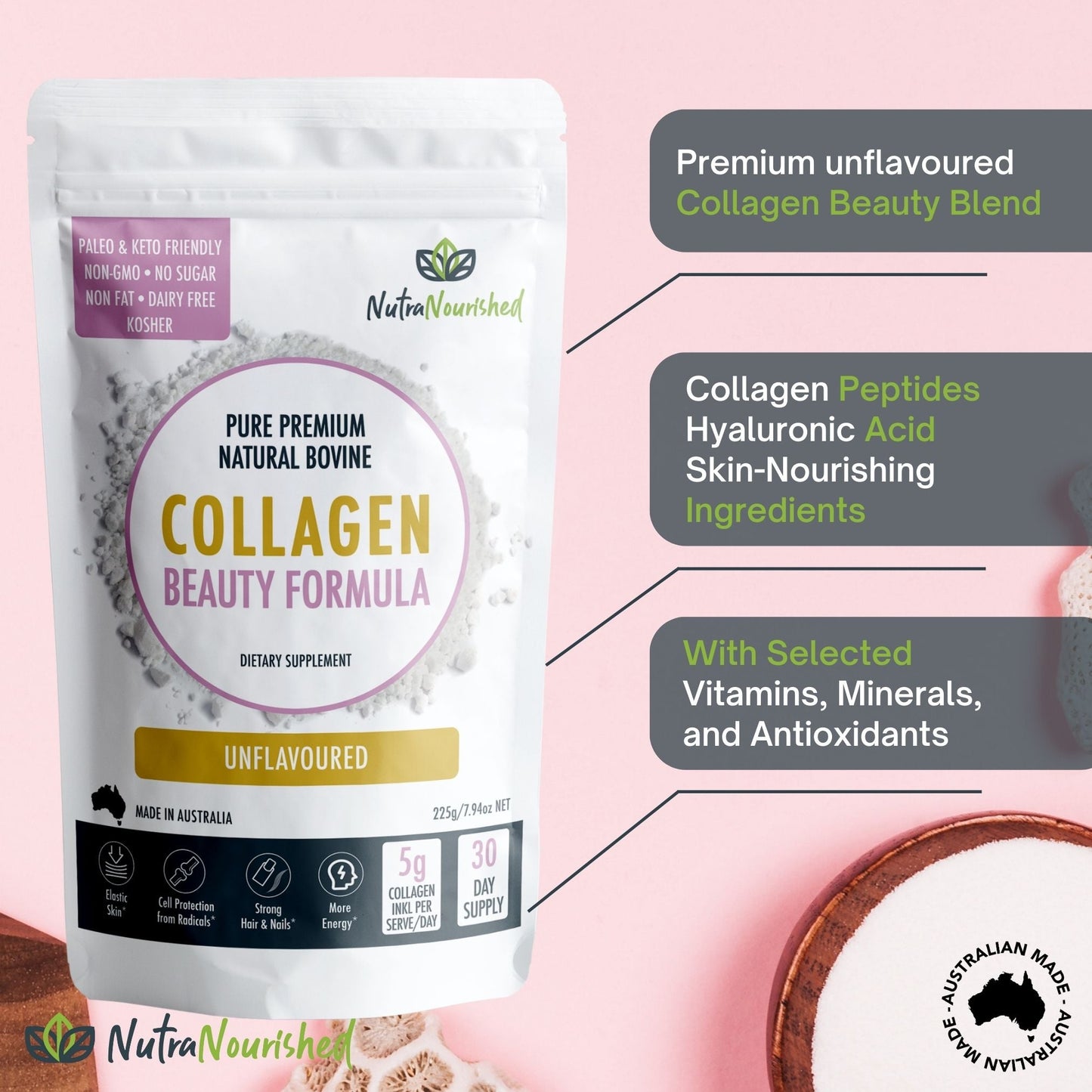 Collagen Beauty Formula Unflavoured - 225g | Nutra Nourished