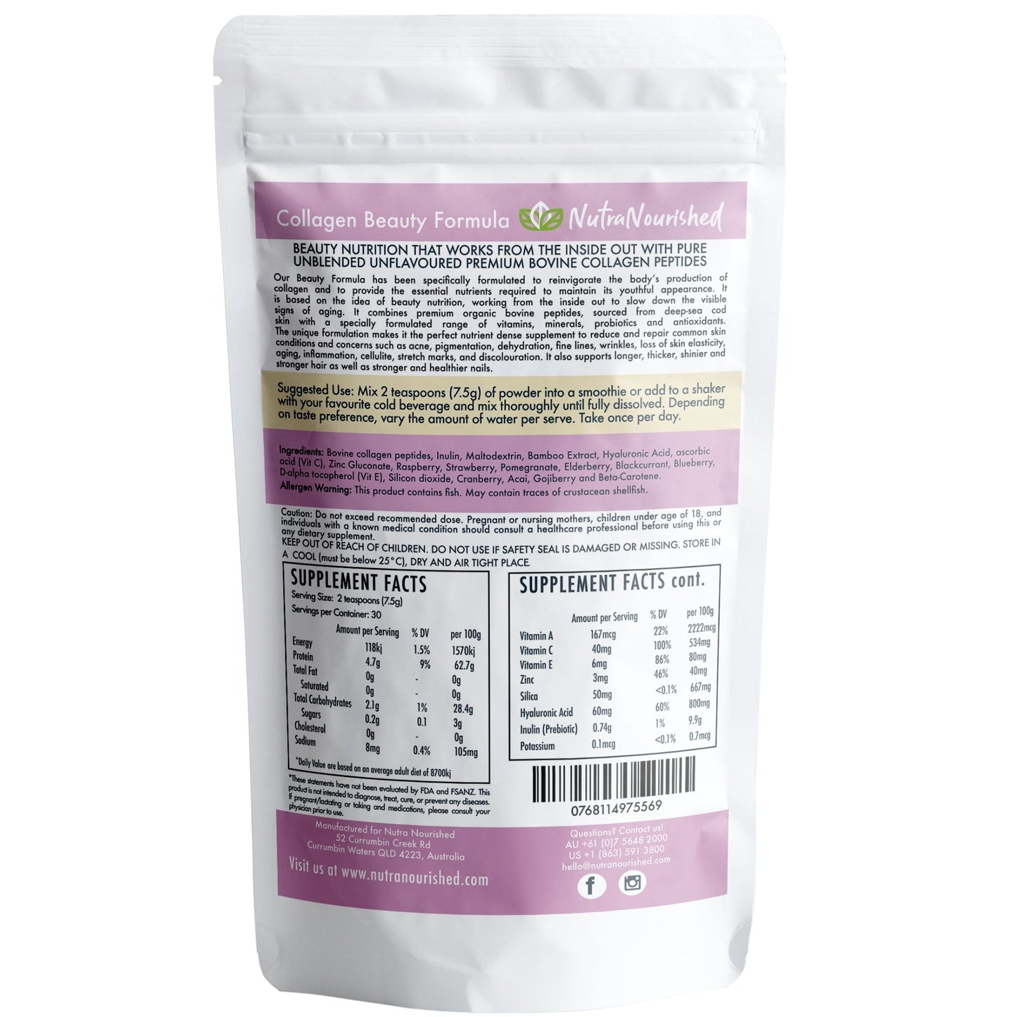 Collagen Beauty Formula Unflavoured - 225g | Nutra Nourished