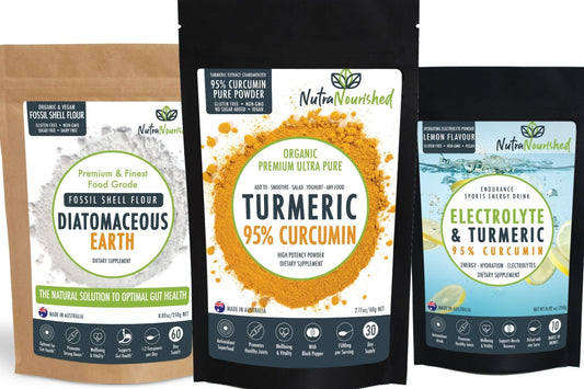 Good Gut Health and Faster Recovery with Fossil Shell Flour, Curcumin, and Electrolyte Powder
