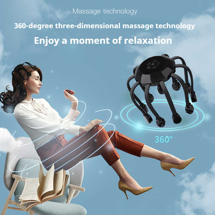NNEDSZ Black Standard B model [5 modes + vibration + timing]  Multifunctional Electric Head Massager with 14 Nodes- Scalp Stress Relief