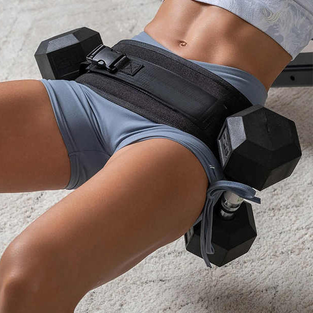 Black Portable Hip Thrust and Glute Training Belt - Adjustable Weightlifting Support Strap(Dumbbells not included)