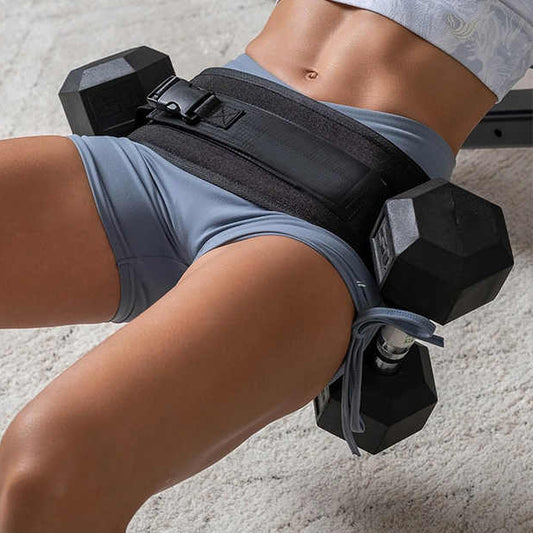 Black Portable Hip Thrust and Glute Training Belt - Adjustable Weightlifting Support Strap(Dumbbells not included)