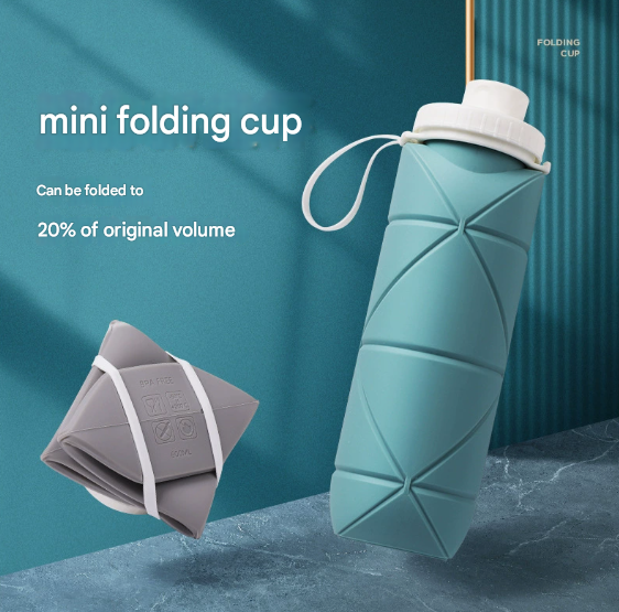 Eucalyptus Green Portable Silicone Collapsible Water Bottle - Foldable Sports Cup for Cycling and Outdoor Fitness