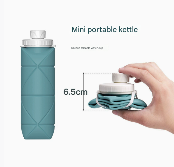 Blue-green Portable Silicone Collapsible Water Bottle - Foldable Sports Cup for Cycling and Outdoor Fitness