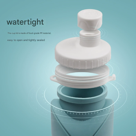 Blue-green Portable Silicone Collapsible Water Bottle - Foldable Sports Cup for Cycling and Outdoor Fitness